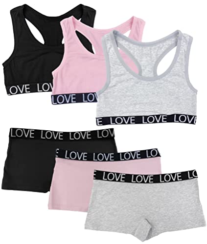 Channo Mädchen Bügelloses Unterwäsche-Set aus Baumwolle: Bustier mit Breiten Trägern und Culotte-Slip Ideal zum Schulstart 3er-Pack 3er-Pack L Geeignet für 12–14 Jahre Modell Stark von Channo