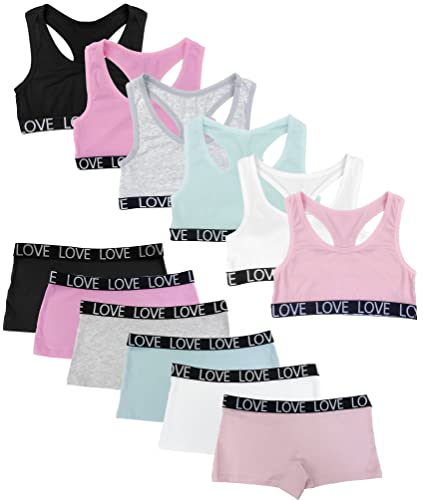 Channo Mädchen Bügelloses Unterwäsche-Set aus Baumwolle: Bustier mit Breiten Trägern und Culotte-Slip Ideal zum Schulstart 3er-Pack 6er-Pack S Geeignet für 8–10 Jahre Modell Glatt von Channo