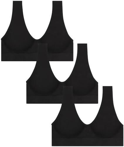 Channo Nylon-Sport-BH mit Breiten Trägern und V-Ausschnitt, ohne Bügel und ohne Polsterung - 3 Stück, Schwarz, L Channo Nylon-Sport-BH mit Breiten Trägern und V-Ausschnitt, ohne Bügel und ohne Polsterung - 3 Stück, Schwarz, L von Channo