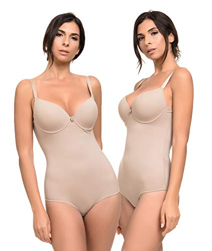 Channo Schlankmachender und formender Damen-Body mit unsichtbarem Nylon-Effekt - Packung mit 2, Nerz, L von Channo