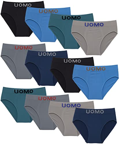 Channo Slips Lycra-Slip für Herren, unsichtbar, bequem und weich. Uomo-Kollektion - Packung mit 12, Mehrfarbig, XL von Channo