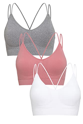 Channo Nahtloser Sport-BH ohne Bügel, Original gekreuzter Rücken, Seamless, Lycra, 3 Stück, Pack 3 mehrfarbig A, M/L von Channo