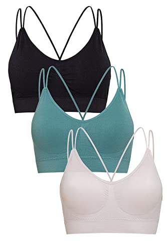 Channo Nahtloser Sport-BH ohne Bügel, Original gekreuzter Rücken, Seamless, Lycra, 3 Stück, Pack 3 mehrfarbig B, M/L von Channo