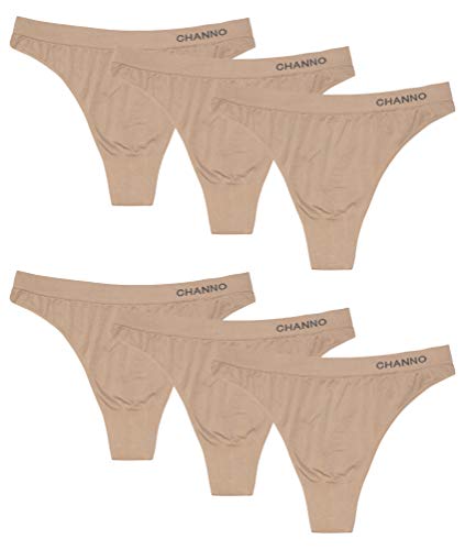 Channo Tanga Lycra Damen-Tanga, nahtlos, einfarbig, weich, bequem - Packung mit 6, Nerz, One Size von Channo