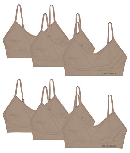 Channo Unsichtbaren nahtlosen Top-BHS ohne Bügel oder Polsterung, aus Nylon mit verstellbaren Trägern - Packung mit 6, Nerz, S/M von Channo