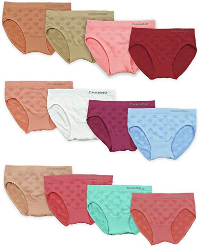 Channo Kinder-Slip für Mädchen, einfarbig, Blumendruck, nahtlos, elastisch, weiche Mikrofaser, Packung, Packung 12, Mehrfarbig A, 4-6 Jahre von Channo