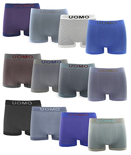 Channo Uomo Herren-Boxershorts aus Lycra, ohne Nähte, Uomo-Kollektion - Packung mit 12, Streifen, L von Channo