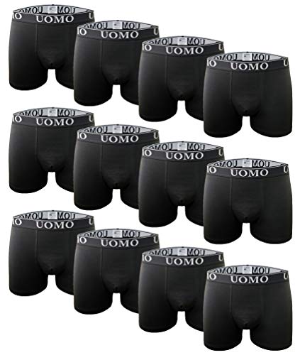 Channo Klassische enganliegende Baumwollboxershorts in einfarbigen Farben, bequem und weich. Uomo Kollektion. 12 Stück, Schwarz, 4XL von Channo