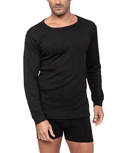 Thermo-Unterhemd aus Baumwolle, langärmelig, für Herren, Rundhalsausschnitt, einfarbig, Schwarz , XL von Channo