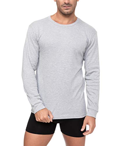 Thermo-Unterhemd aus Baumwolle, langärmelig, für Herren, Rundhalsausschnitt, einfarbig, grau, M von Channo