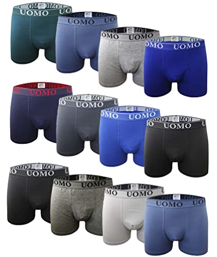 Channo Klassische enganliegende Baumwollboxershorts in einfarbigen Farben, bequem und weich. Uomo Kollektion. 12 Stück, Mehrfarbig, M von Channo