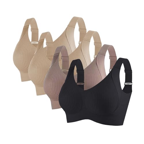 4er Pack Damen Nahtloser BH Ohne Bügel Glatt Komfort Vollschalen Gepolstert Bustier Seamless Lift Anti Falten Effekt BHS Push Up Starker Halt Soft Bra Verstellbar Unterwäsche für Täglichen Gebrauch von Chanpning