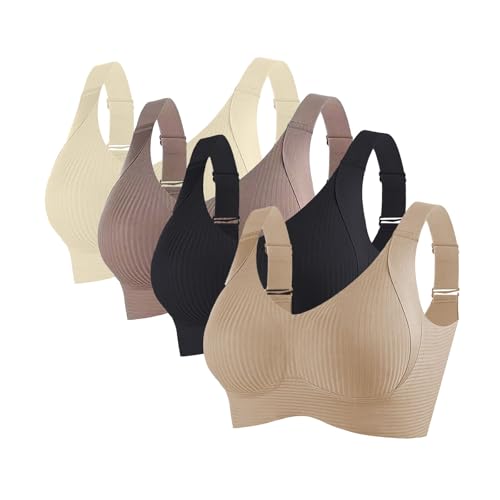 4er Pack Damen Nahtloser BH Ohne Bügel Glatt Komfort Vollschalen Gepolstert Bustier Seamless Lift Anti Falten Effekt BHS Push Up Starker Halt Soft Bra Verstellbar Unterwäsche für Täglichen Gebrauch von Chanpning