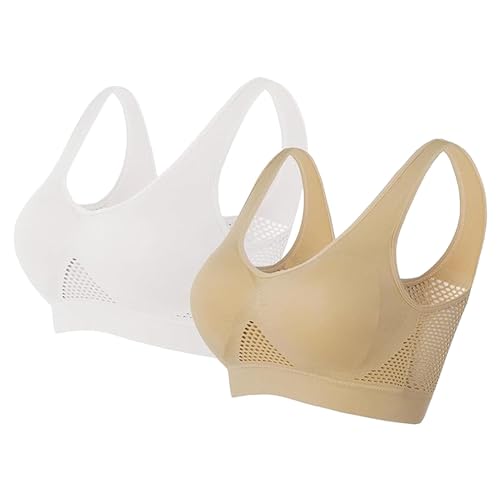 Bh Damen Ohne Bügel Push Up, Atmungsaktiver Cool Liftup Air-BH Mesh-Sport-BH Vollem Halt Nahtlos Kabellos Gepolstert Kühler Liftup Seamless BH Rückenfreie Leichter Starker Halt für Alltag Yoga Fitness von Chanpning
