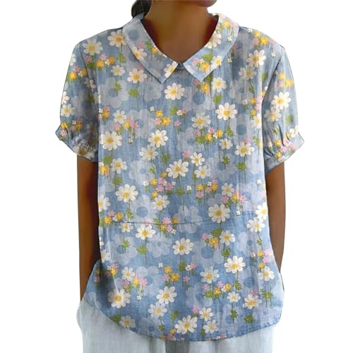 Bluse Damen Sommer, Elegant Leinenbluse Einfarbig Blusenshirt Revers Rundhals Leinenhemd Blumendruck Oberteile Lose Pullover Top Vintage Freizeithemd T-Shirt Blusehemd Blusentop Tunika Bluse Damen Sommer, Elegant Leinenbluse Einfarbig Blusenshirt Revers Rundhals Leinenhemd Blumendruck Oberteile Lose Pullover Top Vintage Freizeithemd T-Shirt Blusehemd Blusentop Tunika von Chanpning