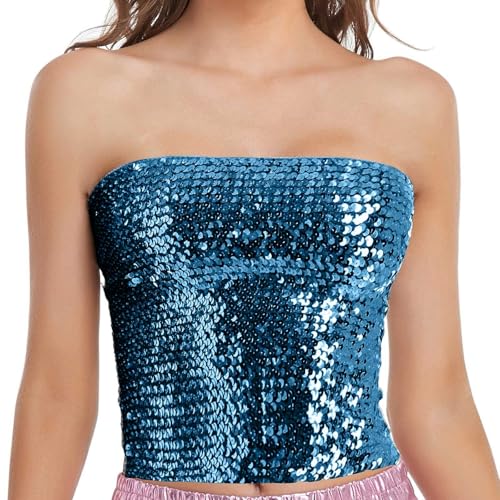 Bluse Pailletten Damen Vintage Crop Paillettenoberteil Mode Tunika Karneval Kleidung mit Pailletten Tank Top Ärmellos Glitzertop Glitzer Shirt Sequin Camisole Glitzer Bluse Damen Fasching von Chanpning