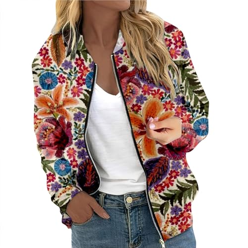 Chanpning Bomberjacke Damen Baggy Blouson Sportjacke Bequem Pilotenjacke Fliegerjacke Winddichte Funktionsjacke Kurz Sweatjacke Übergangsjacke Leichte Sommerjacke Outdoor Damenjacken von Chanpning