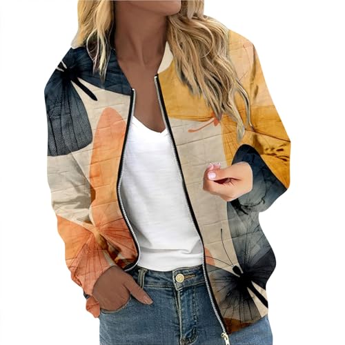 Chanpning Bomberjacke Damen Baggy Blouson Sportjacke Bequem Pilotenjacke Fliegerjacke Winddichte Funktionsjacke Kurz Sweatjacke Übergangsjacke Leichte Sommerjacke Outdoor Damenjacken von Chanpning