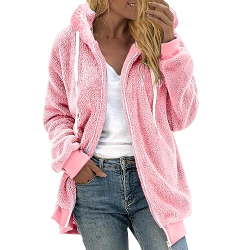 Chanpning Damen Fleecejacke, Frau Fleecemantel Übergang Outdoorjacke Angenehm Zu Tragen Cardigan Fleece Jacket for Women Übergangsjacken Damen Günstig Flauschige Outwear Slim Fit Kapuzenjacke von Chanpning