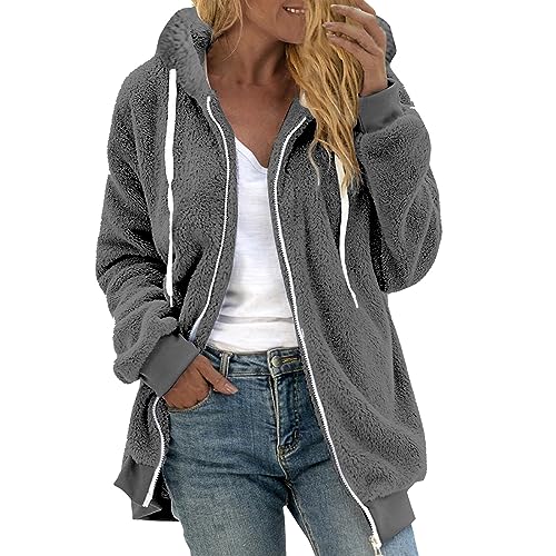 Chanpning Damen Fleecejacke, Frau Fleecemantel Übergang Outdoorjacke Angenehm Zu Tragen Cardigan Fleece Jacket for Women Übergangsjacken Damen Günstig Flauschige Outwear Slim Fit Kapuzenjacke von Chanpning