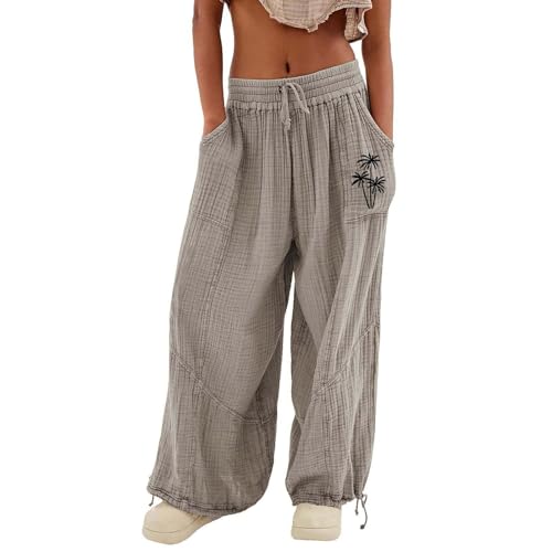 Chanpning Damen Hose Leinen Pumphose Haremshose Wickelhose Bequeme Sporthose Für Frauen Schlaghose Hippie Baggy Hosen Sport Straight Bein Hose Flower Freizeithose Ballonhose Pluderhose Jogginghose von Chanpning