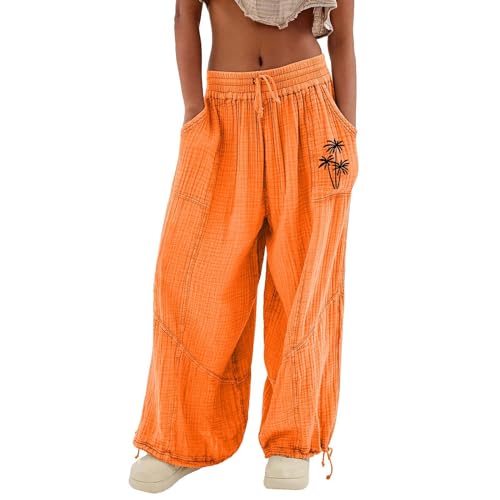 Chanpning Damen Hose Leinen Pumphose Haremshose Wickelhose Bequeme Sporthose Für Frauen Schlaghose Hippie Baggy Hosen Sport Straight Bein Hose Flower Freizeithose Ballonhose Pluderhose Jogginghose von Chanpning
