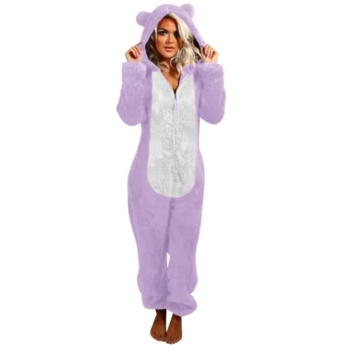 Chanpning Damen Jumpsuit Teddy Fleece Einteiler Onesie Plüsch Warm Overall Lang Pyjama Bequemer Hausanzug Anzug Flauschig Schlafanzug und Kuschelig Weich Warm Loungewear Overall von Chanpning