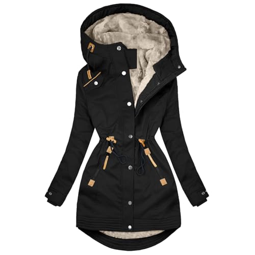 Chanpning Damen Parka Casual Funktionsparka mit Kapuze Outdoor-Jacke Wattierte Wanderpulli Frauen Kapuzenpulli Lockere Kapuzenjacke Regular Fit Jacke Gefüttert Deckenpullover Hooded Kurzmantel von Chanpning