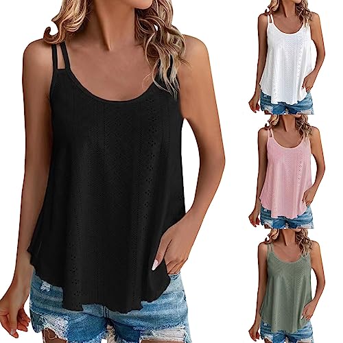 Chanpning Damen Tank Top Sommer Spaghetti Oberteile Ärmellose Rundhalsausschnitt Button Tops von Chanpning