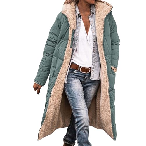 Chanpning Damen Wintermäntel Lang Auf Beiden Pufferjacken Warmer Kapuzenmantel Damen Winterjacke Casual Wintermantel mit Kapuze Frauen Oberbekleidung Outdoorjacke Steppjacke Steppmantel von Chanpning