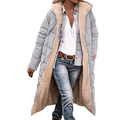 Chanpning Damen Wintermäntel Lang Auf Beiden Pufferjacken Warmer Kapuzenmantel Damen Winterjacke Casual Wintermantel mit Kapuze Frauen Oberbekleidung Outdoorjacke Steppjacke Steppmantel von Chanpning