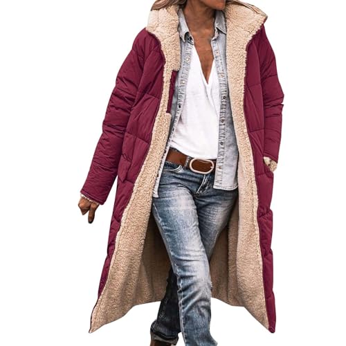 Chanpning Damen Wintermäntel Lang Auf Beiden Pufferjacken Warmer Kapuzenmantel Damen Winterjacke Casual Wintermantel mit Kapuze Frauen Oberbekleidung Outdoorjacke Steppjacke Steppmantel von Chanpning