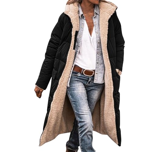 Chanpning Damen Wintermäntel Lang Auf Beiden Pufferjacken Warmer Kapuzenmantel Damen Winterjacke Casual Wintermantel mit Kapuze Frauen Oberbekleidung Outdoorjacke Steppjacke Steppmantel von Chanpning