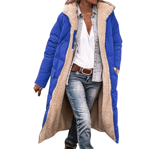 Chanpning Damen Wintermäntel Lang Auf Beiden Pufferjacken Warmer Kapuzenmantel Damen Winterjacke Casual Wintermantel mit Kapuze Frauen Oberbekleidung Outdoorjacke Steppjacke Steppmantel von Chanpning