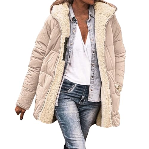 Chanpning Damen Wintermäntel Lang Auf Beiden Pufferjacken Warmer Kapuzenmantel Damen Winterjacke Casual Wintermantel mit Kapuze Frauen Oberbekleidung Outdoorjacke Steppjacke Steppmantel von Chanpning