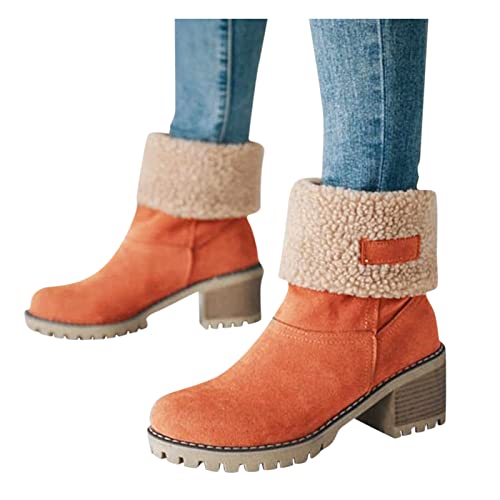 Chanpning Damen Winterstiefel Elegant Schuhe Winter Damen Boots Warme Winterstiefel Damen Winter Damen Stiefeletten Ankle Boots Knöchel Gummistiefel Schuhe Flach Schuhe mit Schnürung Winterstiefel von Chanpning