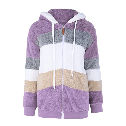 Chanpning Fleecejacke Damen Lang, Herbst Winter Mode Mantel Freizeit Cardigan Warm Fleecemantel Übergangsjacke Damen Elegant Leicht Teddyjacke Loose Kapuzenpullover von Chanpning