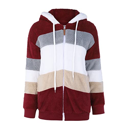Chanpning Fleecejacke Damen Lang, Herbst Winter Mode Mantel Freizeit Cardigan Warm Fleecemantel Übergangsjacke Damen Elegant Leicht Teddyjacke Loose Kapuzenpullover von Chanpning