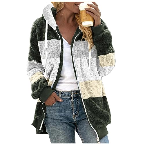 Chanpning Fleecejacke Damen Lang, Herbst Winter Mode Mantel Freizeit Cardigan Warm Fleecemantel Übergangsjacke Damen Elegant Leicht Teddyjacke Loose Kapuzenpullover von Chanpning