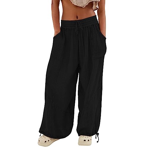Chanpning Hose Damen Sommer Casual Baumwolle Lange Haremshose Strandhose Outdoor Hosen Für Damen Beiläufig Weich Haremshose Damen Haremshose Aladinhose Balkenförmige Haremshosen Damen Hose von Chanpning