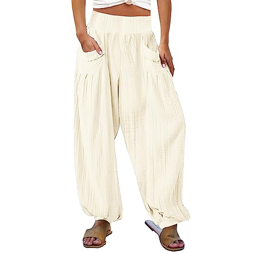 Chanpning Hose Damen Sommer Elegant Pumphose Haremshose Damen Haremshose Aladinhose Sweatpants Für Freizeit Sport Und Fitness Bequeme Hose Damen Casual Stoffhose Baumwollhose Damen Sommer von Chanpning