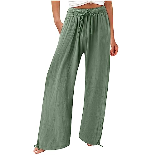 Chanpning Hose Damen Sommer Weit Leicht Lang Stoffhose Baumwollhose Damen Sommer Sport Pumphose Damen Sommer Hose Lässige Lose Stoffhose Leichte Sommerhose Frauen von Chanpning