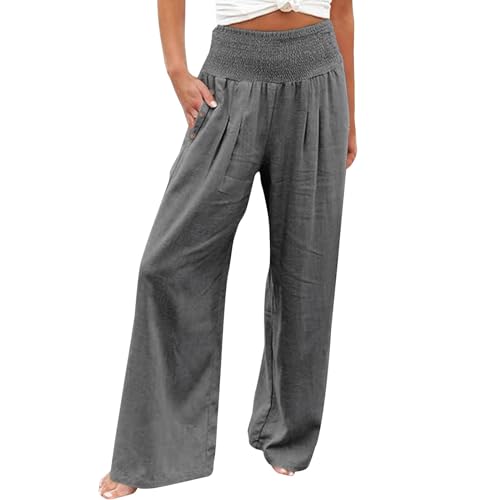 Chanpning Hose Damen Sommer Weit Leicht Lang Stoffhose Baumwollhose Damen Sommer Sport Pumphose Damen Sommer Hose Lässige Lose Stoffhose Leichte Sommerhose Frauen von Chanpning