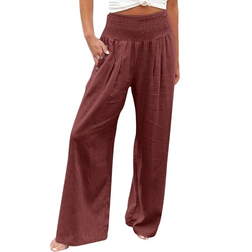Chanpning Hose Damen Sommer Weit Leicht Lang Stoffhose Baumwollhose Damen Sommer Sport Pumphose Damen Sommer Hose Lässige Lose Stoffhose Leichte Sommerhose Frauen von Chanpning