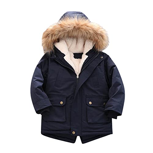Chanpning Kinder Winterjacke Jungen Mädchen Gefütterte Wintermantel mit Fellkapuze Warm Parka Jacke Klassisch Baumwolljacke Mantel Einfarbiger Winterparka Dicke Daunenjacke Steppjacke von Chanpning