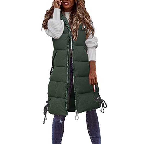 Chanpning Longweste Damen Große Größen mit Kapuze Ärmellose Jacke Leichte Softshell Weste Elegant Wintermantel Longweste Winterweste Frauen Winter Warm Weste Winddichte Fleece Damenweste von Chanpning