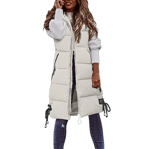 Chanpning Mantelweste für Damen, Warm Daunenweste Leichte Steppjacke Gefütterte Longweste Winterweste mit Tasche Steppweste äRmellos Lang von Chanpning