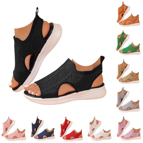 Chanpning Orthopädische Sandalen Damen Breite Füße Orthopädische Sandalette Römersandalen Walkingschuhe Diabetiker Schuhe Wandersandalen Damensandalen Atmungsaktive Sport Strick Schuhe von Chanpning