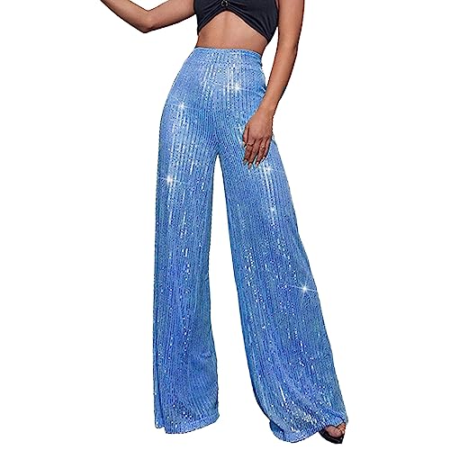 Chanpning Pailettenhose Damen, Silvester Festival Schwarz Pailletten Schlaghose Glitzerhose Party Glitzer Silber 70er Hose Hosen Elegant XXL Rave Große Größen Silvester Outfit Pailettenhose von Chanpning