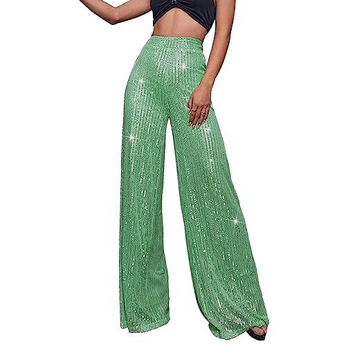Chanpning Pailettenhose Damen, Silvester Festival Schwarz Pailletten Schlaghose Glitzerhose Party Glitzer Silber 70er Hose Hosen Elegant XXL Rave Große Größen Silvester Outfit Pailettenhose von Chanpning